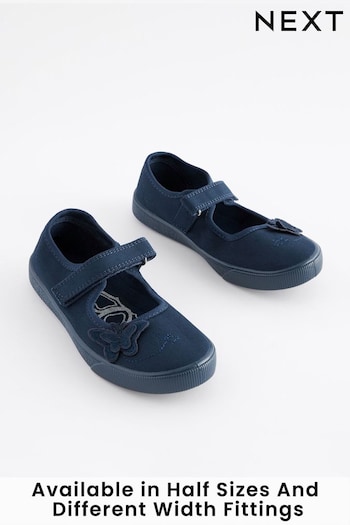 Navy Blue Standard Fit (F) Butterfly Embroidered Plimsolls (T40450) | £7 - £9