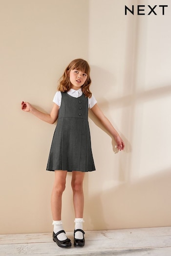 Grey Asymmetric Button Front Pinafore School Dress (3-14yrs) (T40836) | £10 - £13