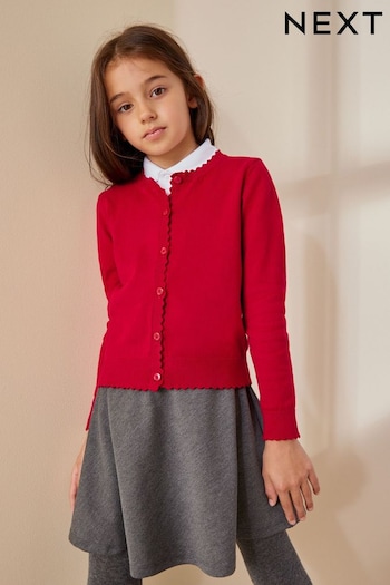 Red Cotton Rich Scalloped Edge School Cardigan (3-16yrs) (T40846) | £9 - £14