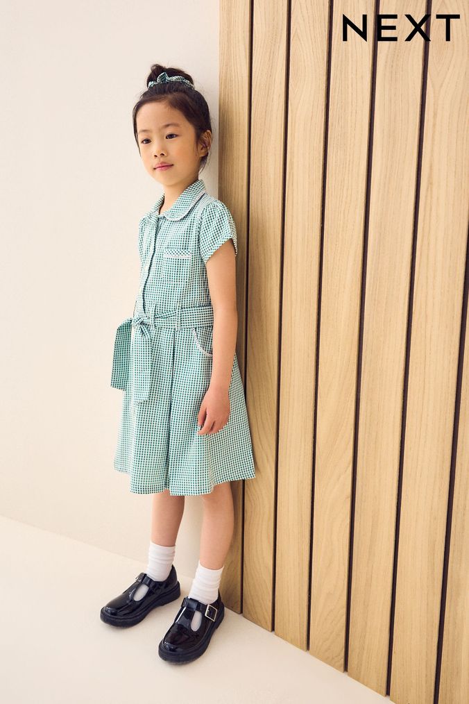 Green check shop school summer dresses