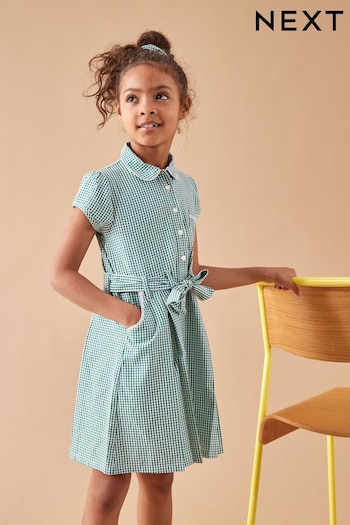 Green Cotton Rich Belted Gingham School Dress With Scrunchie (3-14yrs) (T40875) | £10 - £14