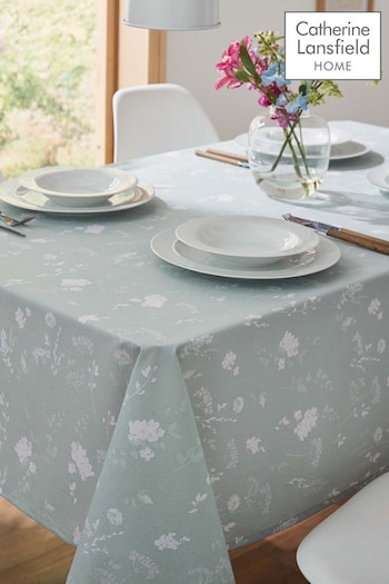 Catherine Lansfield Green Meadowsweet Floral Table Cloth (T42248) | £18 - £22
