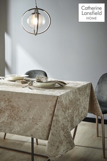 Catherine Lansfield Natural Crushed Velvet Table Cloth (T42253) | £18 - £22