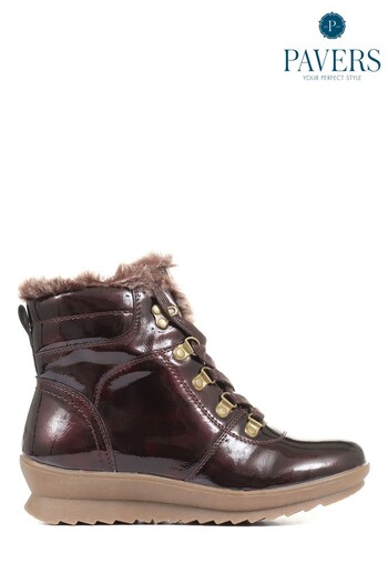 Pavers Red Ladies Patent Hiker Boots (T43977) | £40