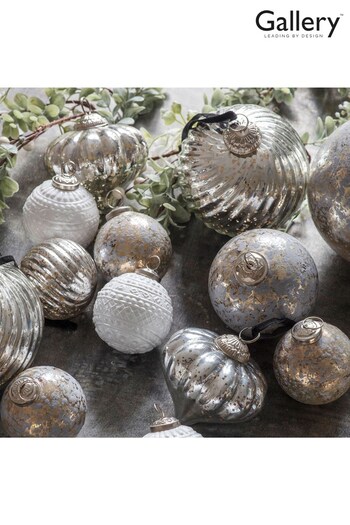 Gallery Home 6 Pack Silver Christmas Olsen Antique Fluted Baubles (T44059) | £25
