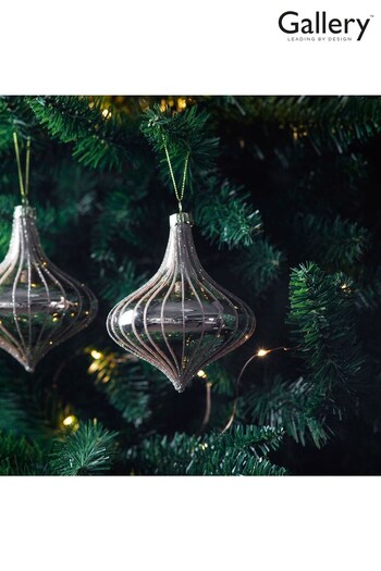 Gallery Home Set of 3 Pale Gold Christmas Stripe Finial Baubles (T44065) | £16