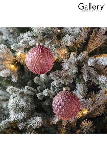 Gallery Home Set of 6 Damson Red Christmas Geo Pattern Assorted Baubles (T44069) | £18