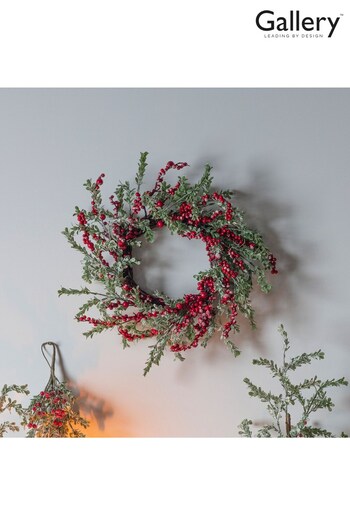 Gallery Home Red Christmas Frosted Mini Leaf With Berries Wreath (T44079) | £30