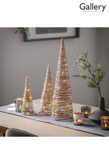Gallery Home Set of 3 Natural Christmas Aleah Rattan Cones LED (T44083) | £55