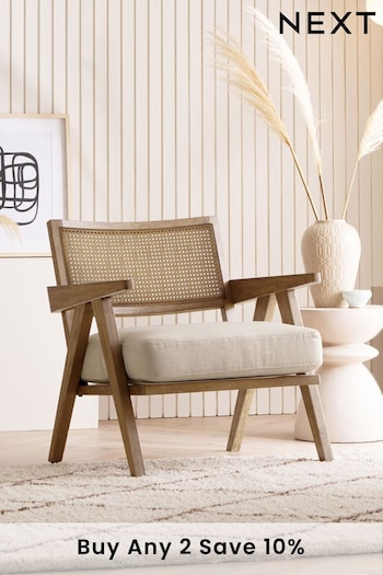 Bronx Wood Effect, Contemporary Linen Natural Abel Wooden Rattan Accent Chair (T44341) | £250