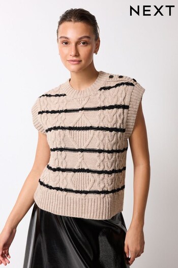 Neutral Brown Cable Knitted Tank Vest (T44345) | £39