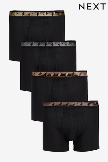 Black Metallic Pattern Waistband 4 pack A-Front Boxers (T44506) | £22