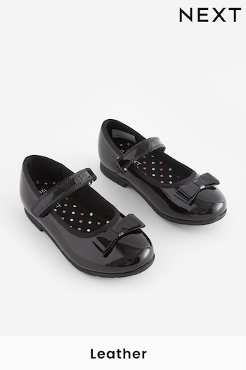 Black Patent Standard Fit (F) School Leather Bow Mary Jane jordan Shoes (T44561) | £26 - £35