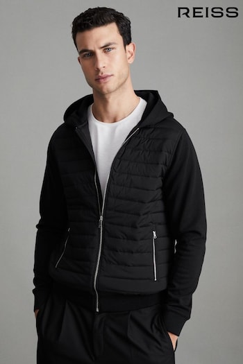 Reiss Black Taylor Hybrid Zip Quilted Hooded Jacket (T44911) | £178