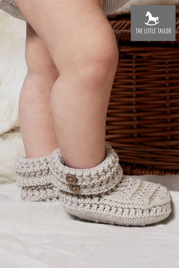 The Little Tailor Fawn Natural Knitted Booties (T45096) | £20