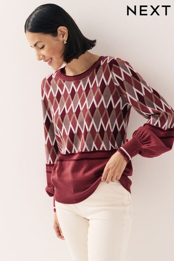 Pink Argyle Check Pattern Round Neck Jumper (T45126) | £28