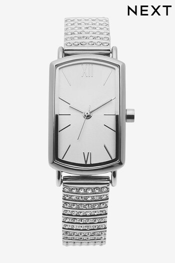 Silver Tone Rectangular Case Diamanté Watch (T45144) | £34