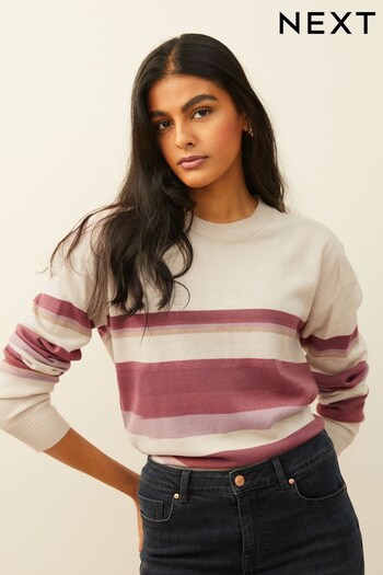 Neutral Stripe Cosy Crew Neck Long Sleeve Jumper (T45432) | £27