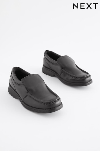 Black Wide Fit (G) School Leather Loafer Silver Shoes (T45550) | £32 - £42