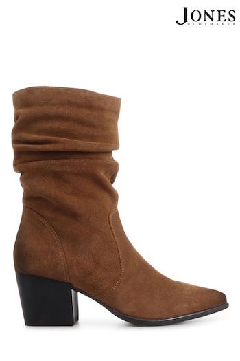 Jones Bootmaker Women's Tan Cloe Leather Suede Slouch Boots (T46954) | £145