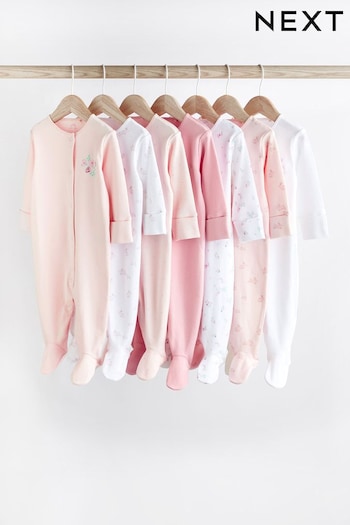 Pale Pink Floral 7 Pack Baby Sleepsuits (0-2yrs) (T47130) | £30 - £32
