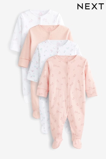 Pale Pink Floral 4 Pack Baby Sleepsuits (0-2yrs) (T47131) | £18 - £20