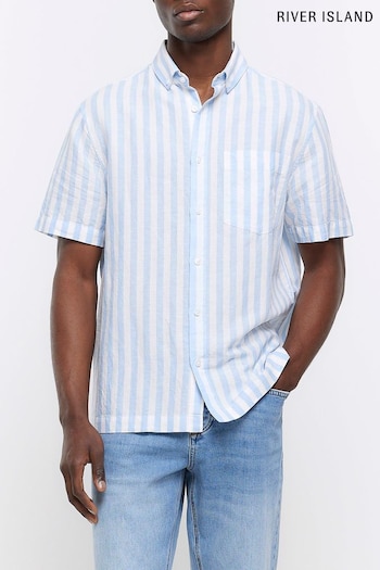 River Island Blue Stripe Regular Linen Shirt (T47203) | £30