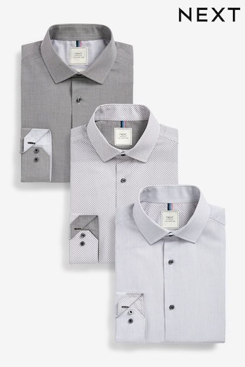 Grey Slim Fit Single Cuff Shirts 3 Pack (T47255) | £70