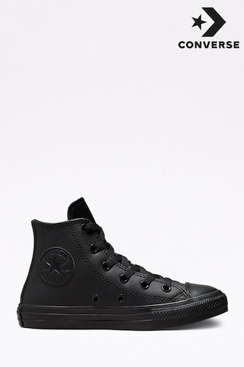 Converse Black Leather High Top Junior Trainers (T47798) | £45
