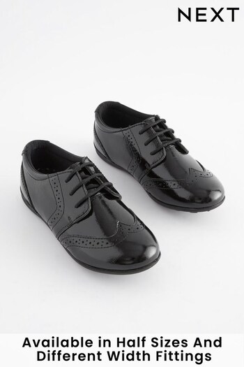 Black Patent Narrow Fit (E) School Leather Lace-Up Brogues (T47900) | £26 - £33