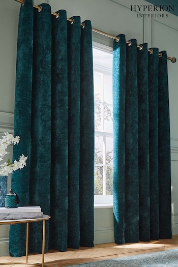 Hyperion Teal Blue Selene Luxury Chenille Weighted Thermal Lined Eyelet Curtains (T47948) | £80 - £180