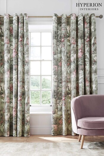 Hyperion Green Anthea Floral Velour Digital Print Weighted Eyelet Curtains (T47949) | £60 - £130