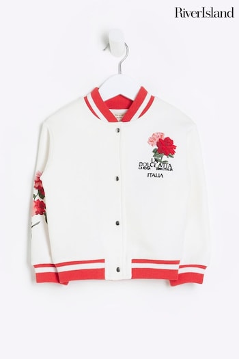 River Island Ecru Cream Girls Dolce Rose Bomber Jacket (T48108) | £30