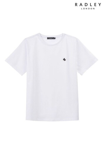 Radley London Clarence Road Crew Neck White T-Shirt With Embroidered Detail (T48333) | £45