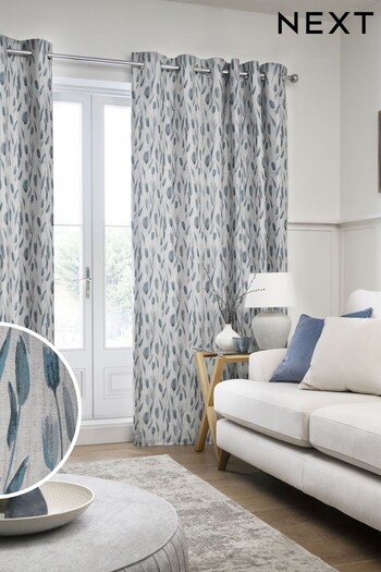 Blue Tulip Jacquard Eyelet Lined Curtains (T48600) | £90 - £195