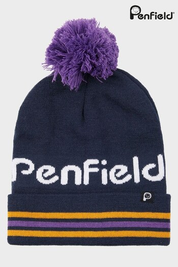 Penfield Blue Intarsia Knit Striped Bobble Hat (T49017) | £25