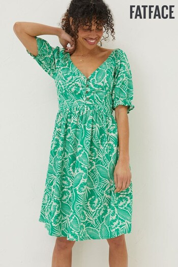 FatFace Green Aideen Linen Blend Leaf Dress (T49108) | £69