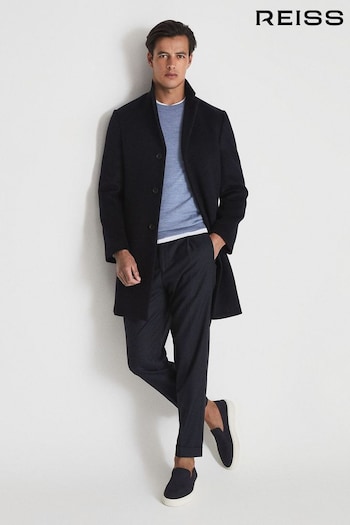 Reiss Blue Gable Wool Blend Epsom Overcoat (T49251) | £298