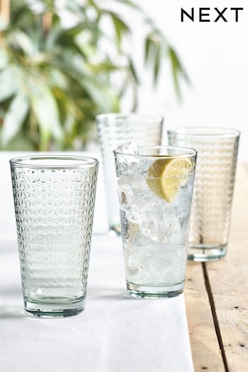 Green Embossed Set of 4 Tumbler Glasses (T49483) | £10