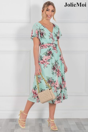 Jolie Moi Bethany Green Mesh Midi Dress (T49902) | £39