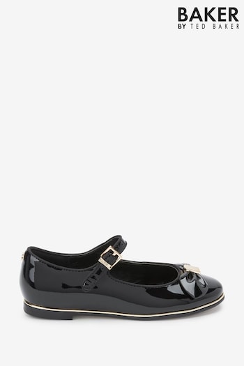 Baker by Ted Baker Black Pat Bow MJ Shoes (T50568) | £40 - £42