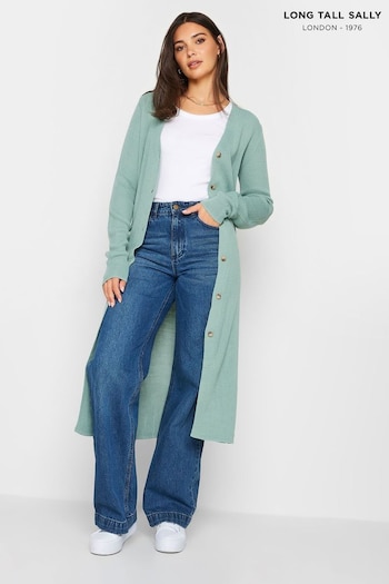 Long Tall Sally Green Longline Ribbed Button Cardigan (T50588) | £43