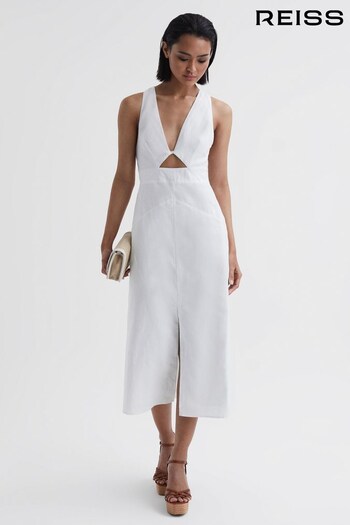 Reiss Ivory Rhoda Cotton-Linen Midi Dress (T50738) | £178