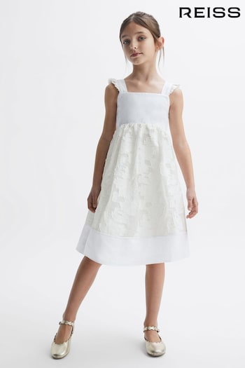Reiss White Abby Senior Lace Detail Bow Back Dress (T50850) | £93