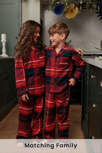 Red Check Matching Family Kids Christmas Cotton Pyjamas (9mths-16yrs) (T50890) | £15 - £21