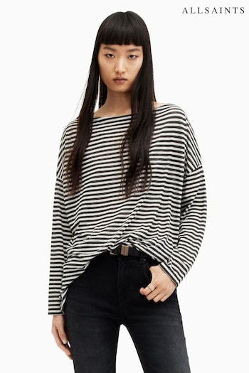 AllSaints Rita Black Stripe Black T-Shirt (T50952) | £49