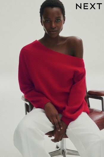 Dark Red Premium 100% Wool Off The Shoulder Jumper (T50958) | £74
