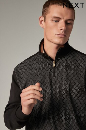 Black/Grey Textured Long Sleeve Zip Neck T-Shirt (T51001) | £32