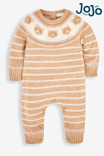 JoJo Maman Bébé Stone Bear Fair Isle Knitted Baby All-In-One (T51046) | £15
