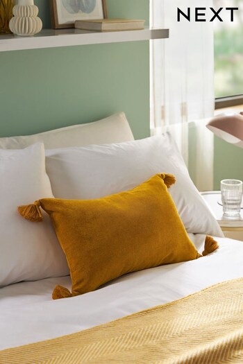 Ochre Yellow Soft Velour Tassel Oblong Cushion (T51170) | £14
